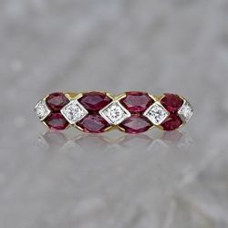 Two Tone Marquise & Round Cut Ruby & White Sapphire Wedding Band For Women