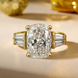Golden Cushion Cut White Sapphire Engagement Ring For Women