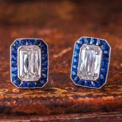 Vintage Halo Radiant Cut White Sapphire Stud Earrings For Women