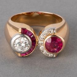 Two Tone Bezel Round Cut White & Ruby Sapphire Enaggement Ring