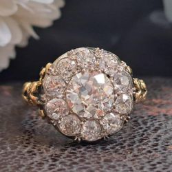 Antique Two Tone White Sapphire Round Cut Cluster Engagement Ring For Women