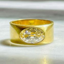 Antique Golden Solitaire Oval Cut White Sapphire Engagement Ring
