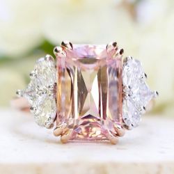 Hidden Halo Two Tone Radiant Cut Pink Sapphire Engagement Ring