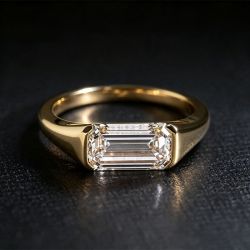 Classic Bezel Setting Emerald Cut White Sapphire Engagement Ring