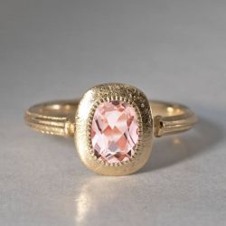 Vintage Golden Cushion Cut Morgan Pink Engagement Ring For Women