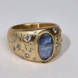 Vintage Oval Cut Opal & White Sapphire Engagement Ring