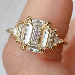Art Deco Emerald Cut White Sapphire Engagement Ring For Women