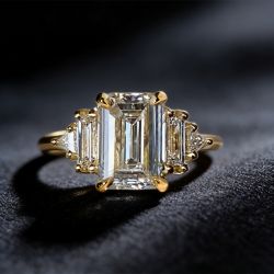 Art Deco Emerald Cut White Sapphire Engagement Ring For Women