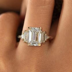 Art Deco Emerald Cut White Sapphire Engagement Ring For Women
