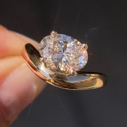 Unique Golden Solitaire Oval Cut White Sapphire Engagement Ring For Women