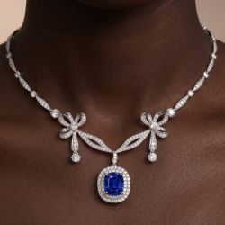 Antique Cushion Cut Blue Sapphire Pendant Necklace For Women