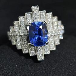 Blue & White Sapphire Cushion & Round Cut Engagement Ring