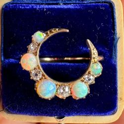 Golden Round Cut White Opal & Sapphire Cocktail Ring For Women