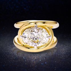 Two Tone Oval Cut White Sapphire Engagement Ring For Women
