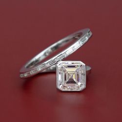 Unique Asscher Cut White Sapphire Engagement Ring For Women