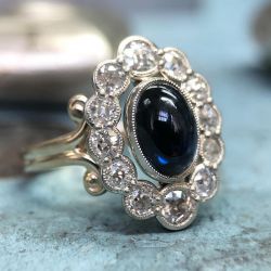 Vintage Two Tone Oval Cut Blue Sapphire Engagement Ring For Women