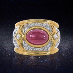 Antique Oval Cut Cabochon Ruby Sapphire Engagement Ring For Women