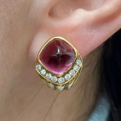 Golden Cushion Cut Pink Sapphire Stud Earrings For Women
