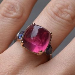Two Tone Cushion Cut Pink Sapphire Three Stone Engagement Ring For Women