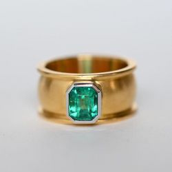 Two Tone Emerald Cut Emerald Sapphire Engagement Ring