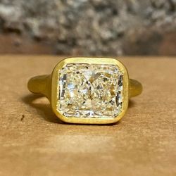 Golden Radiant Cut White Sapphire Engagement Ring For Women