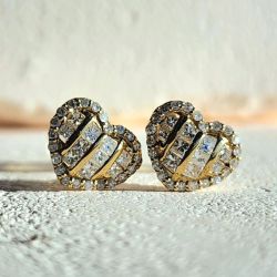 Heart Design Asscher Cut White Sapphire Stud Earrings For Women