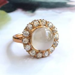 Vintage Halo Round Cut Cabochon White Sapphire Engagement Ring For Women