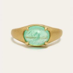 Golden Solitaire Oval Cut Emerald Sapphire Engagement Ring For Women