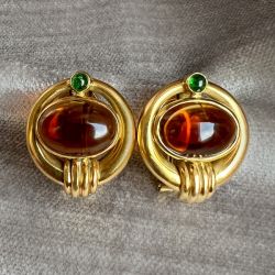 Vintage Oval Cut Cabochon Citrine Sapphire Stud Earrings For Women