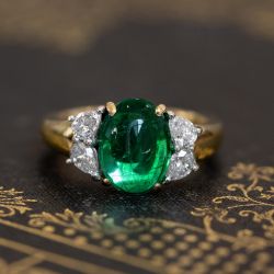 Vintage Two Tone Oval Cut Cabochon Emerald Sapphire Engagement Ring For Women