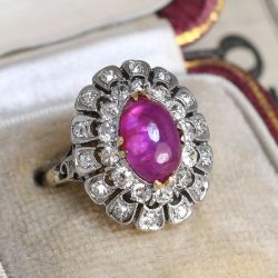 Two Tone Oval Cabochon Cut Ruby Sapphire Cluster Ring For Women