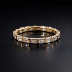 Classic Golden Baguette Cut White Sapphire Eternity Wedding Band For Women