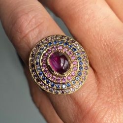 Unique Oval Cut Cabochon Ruby Sapphire Engagement Ring For Women
