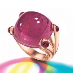Rose Gold Red Sapphire Cushion Cut Split Shank Engagement Ring