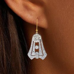 Nextearrings Art Deco Two Tone Round Cut White Sapphire Drop Earrings For Women