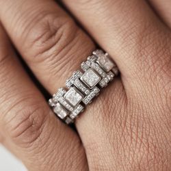 Unique Design Radiant Cut White Sapphire Wedding Band For Men