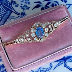 Antique Bezel Blue & White Sapphire Cushion Cut Tennis Bracelet