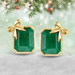 Bow Design Emerald Cut Emerald Sapphire Stud Earrings For Women