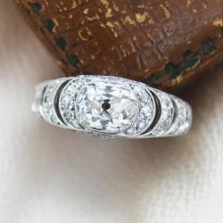Antique White Sapphire Oval & Round Cut Engagement Ring