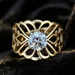 Unique Two Tone Round Cut White Sapphire Engagement Ring For Women