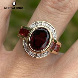Art Deco Bezel Setting Oval Cut Garnet Sapphire Engagement Ring For Women