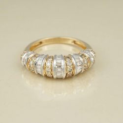 Vintage Two Tone Baguette & Round Cut Wite Sappgire Wedding Band
