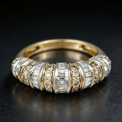 Vintage Two Tone Baguette & Round Cut Wite Sappgire Wedding Band