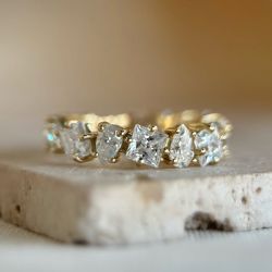 Antique Golden Pear & Princess Cut White Sapphire Eternity Wedding Band