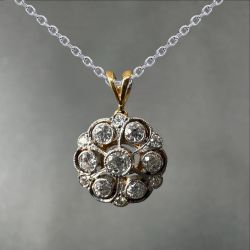 Vintage Two Tone Halo White Sapphire Round Cut Pendant Necklace