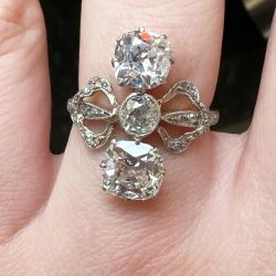 Antique Bow Design Cushion Cut White Sapphire Engagement Ring