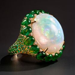 Oval Cut Cabochon Opal & Emerald Sapphire Engagement Ring