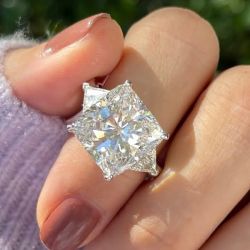 Three Stone Radiant Cut White Sapphire Engagement Ring For Women