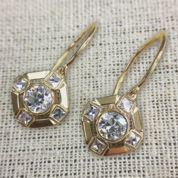 Classic Golden Round Cut White Sapphire Drop Earrings For Women
