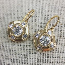 Classic Golden Round Cut White Sapphire Drop Earrings For Women